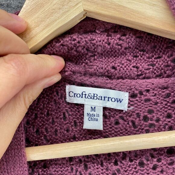 Croft & Barrow Cardigan Women M Medium Purple Geometric Knit Open Front Casual - Picture 5 of 9